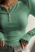 'Elara' Ribbed Half Button Long Sleeve Shirt - Celes Fashion